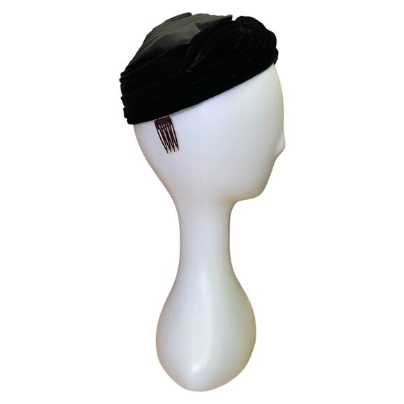 1950s Vintage Black Velvet Satin Cocktail Hat Christine Original Tilt Hat main image 7